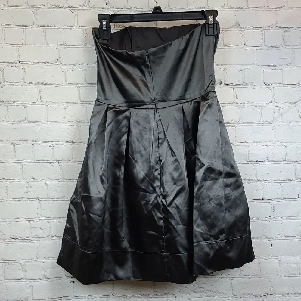 Charlotte Russe Juniors 1 Strapless Satin Dress Charcoal Fit Flare Cocktail Mini - Picture 5 of 10